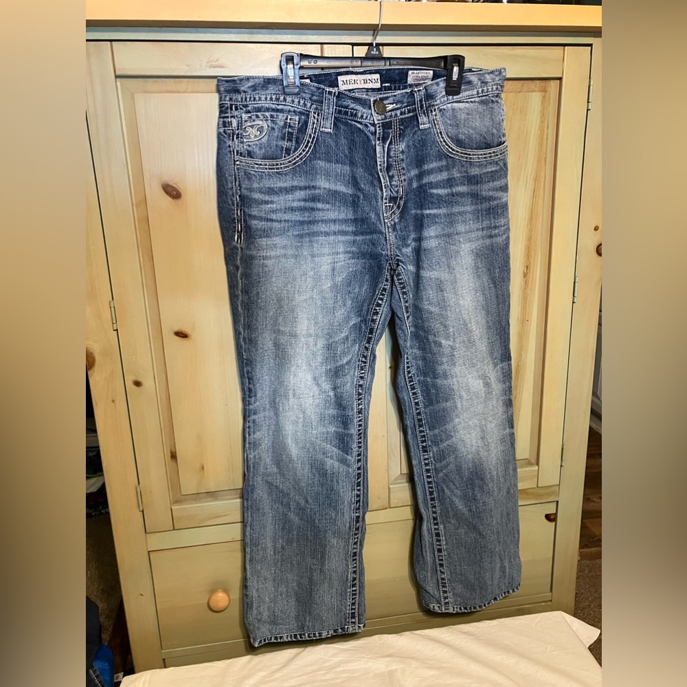 MEK DNM USA Size 38w 34L embroidered jeans Nice Shape